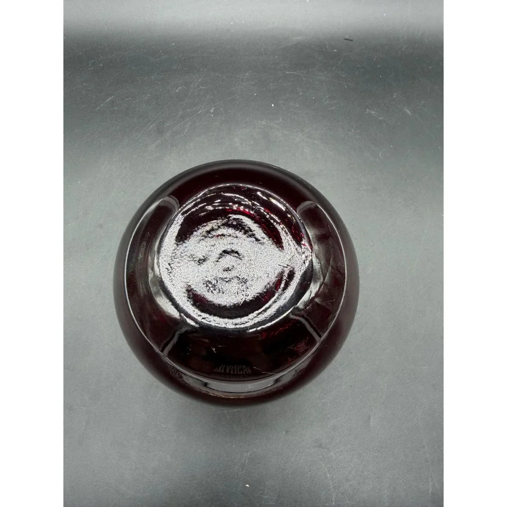 Vintage Ruby Red Glass Rose Bowl Vase Round Small 4 Inch Mid Century Decor